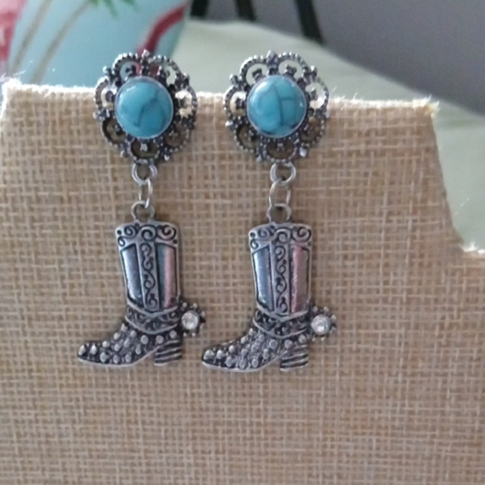 Turquoise and Silver Boot Earrings